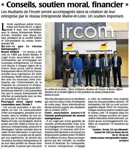 Le parcours entrepreneuriat mis à l&rsquo;honneur dans le Courrier de l&rsquo;Ouest